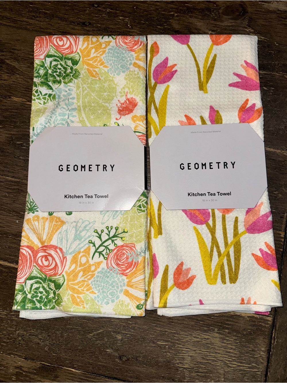 Geometry Kitchen Tea Towels Set of 2 Fun Floral Patterns 18” x 30”